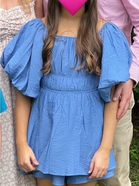 Altar’d State Blue puff sleeve romper